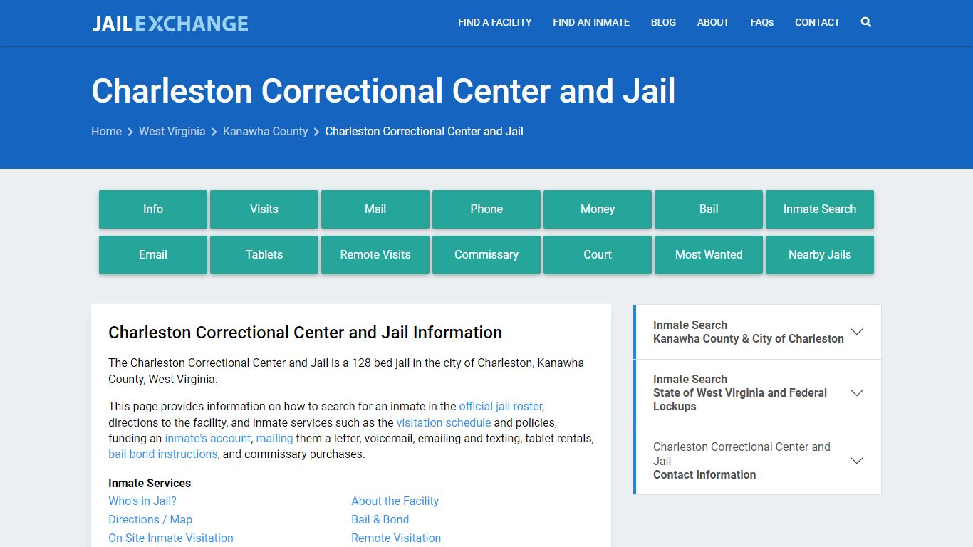 Charleston Correctional Center and Jail, WV Inmate Search, Information